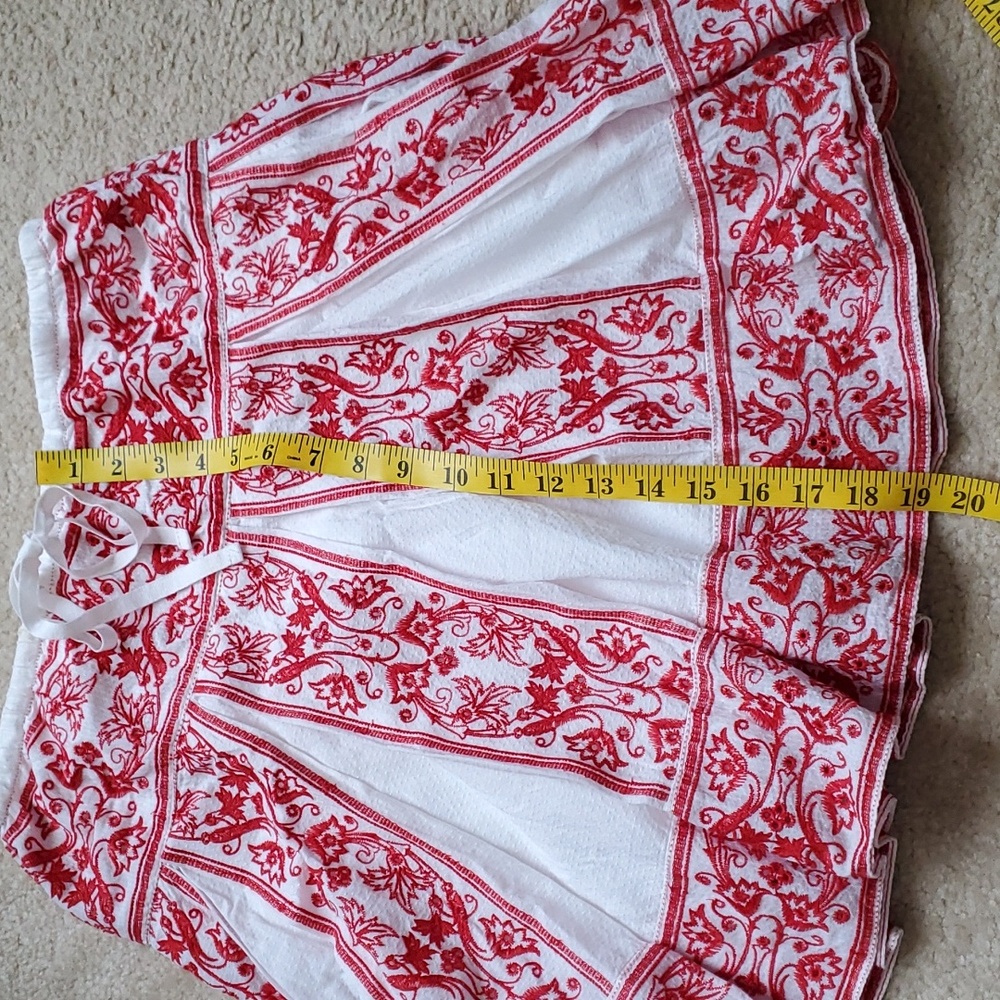 Sophie Max Red White Embroidered Floral Cotton Skirt - Picture 11 of 11